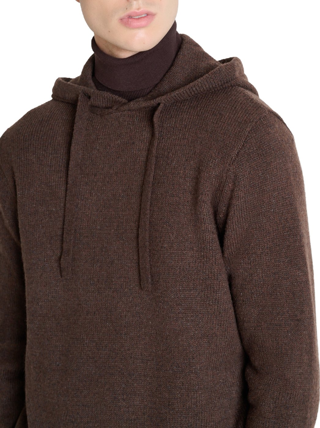 Coffee relaxed-fit long-sleeve hooded sweater in wool-acrylic blend