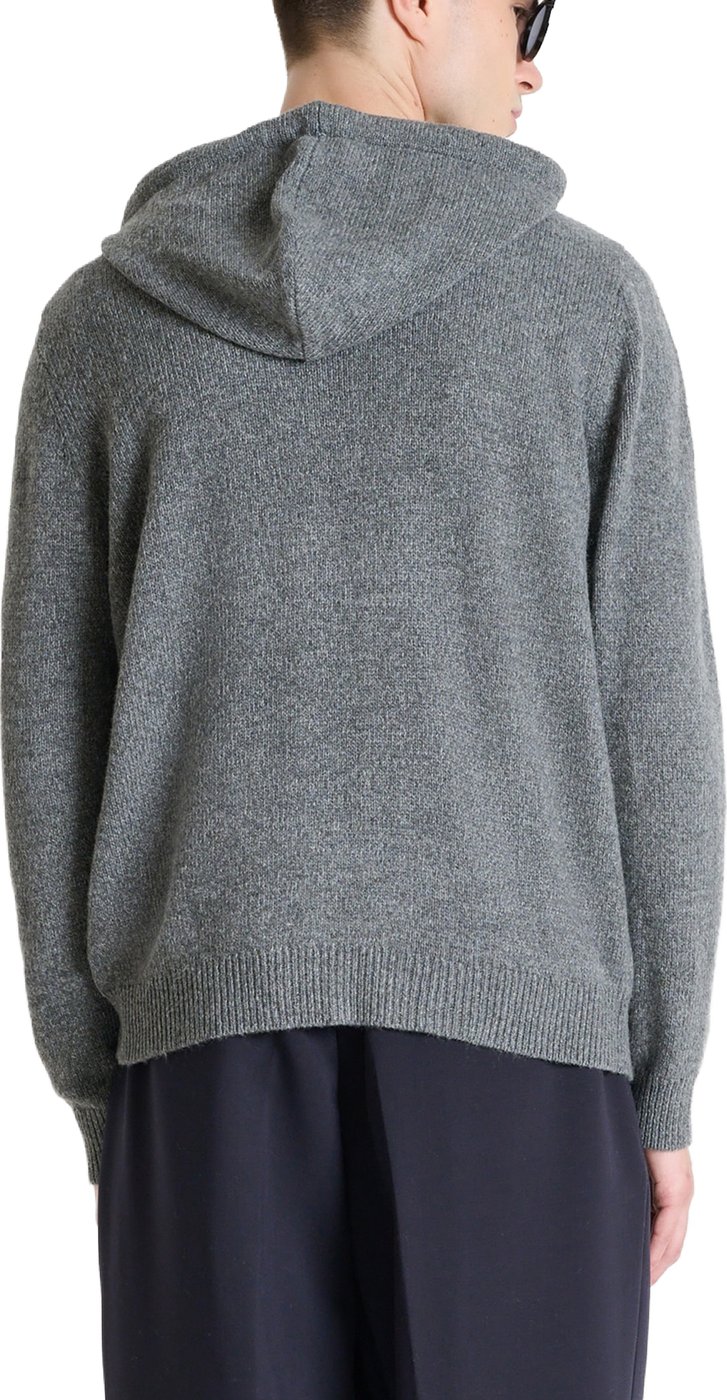 Dark grey melange relaxed-fit long-sleeve hooded sweater in wool-acrylic blend