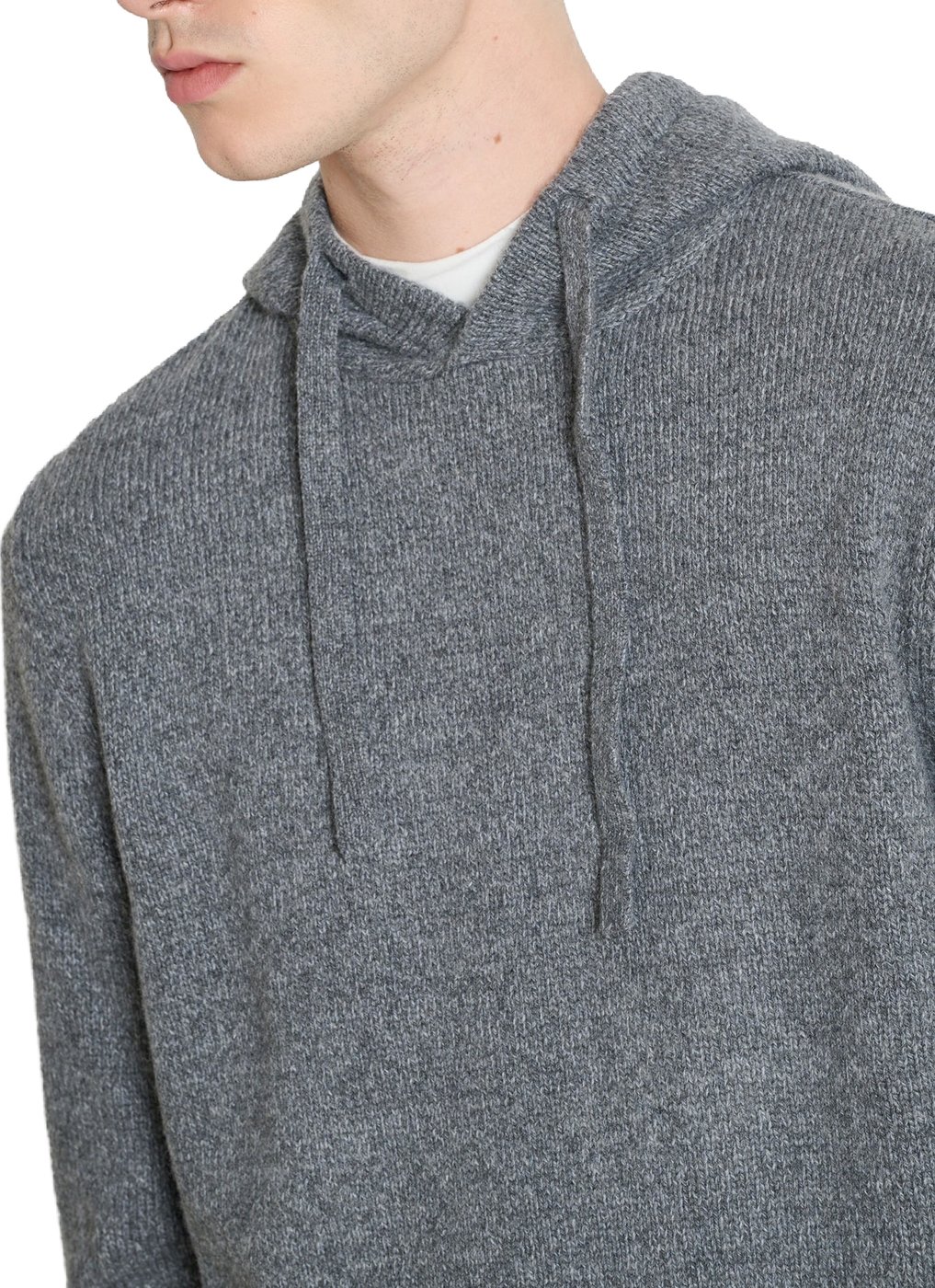 Dark grey melange relaxed-fit long-sleeve hooded sweater in wool-acrylic blend