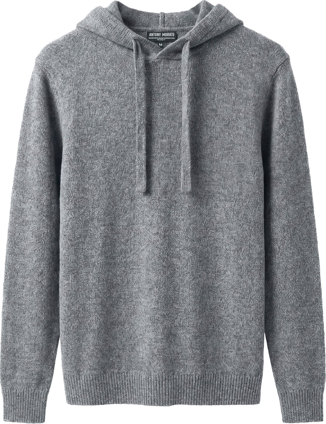 Dark grey melange relaxed-fit long-sleeve hooded sweater in wool-acrylic blend