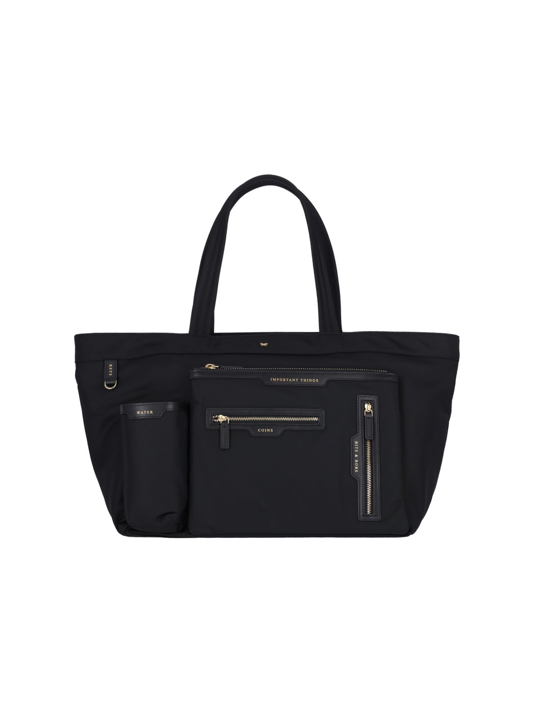 Black Multi-Pocket Nylon Zip Tote Bag