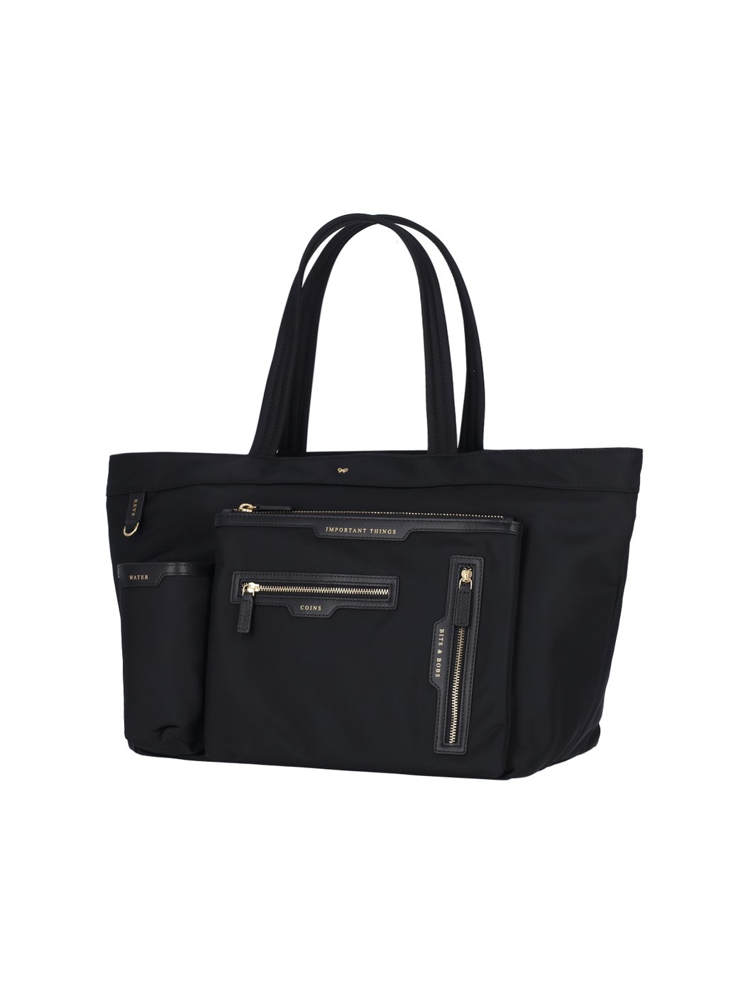 Black Multi-Pocket Nylon Zip Tote Bag