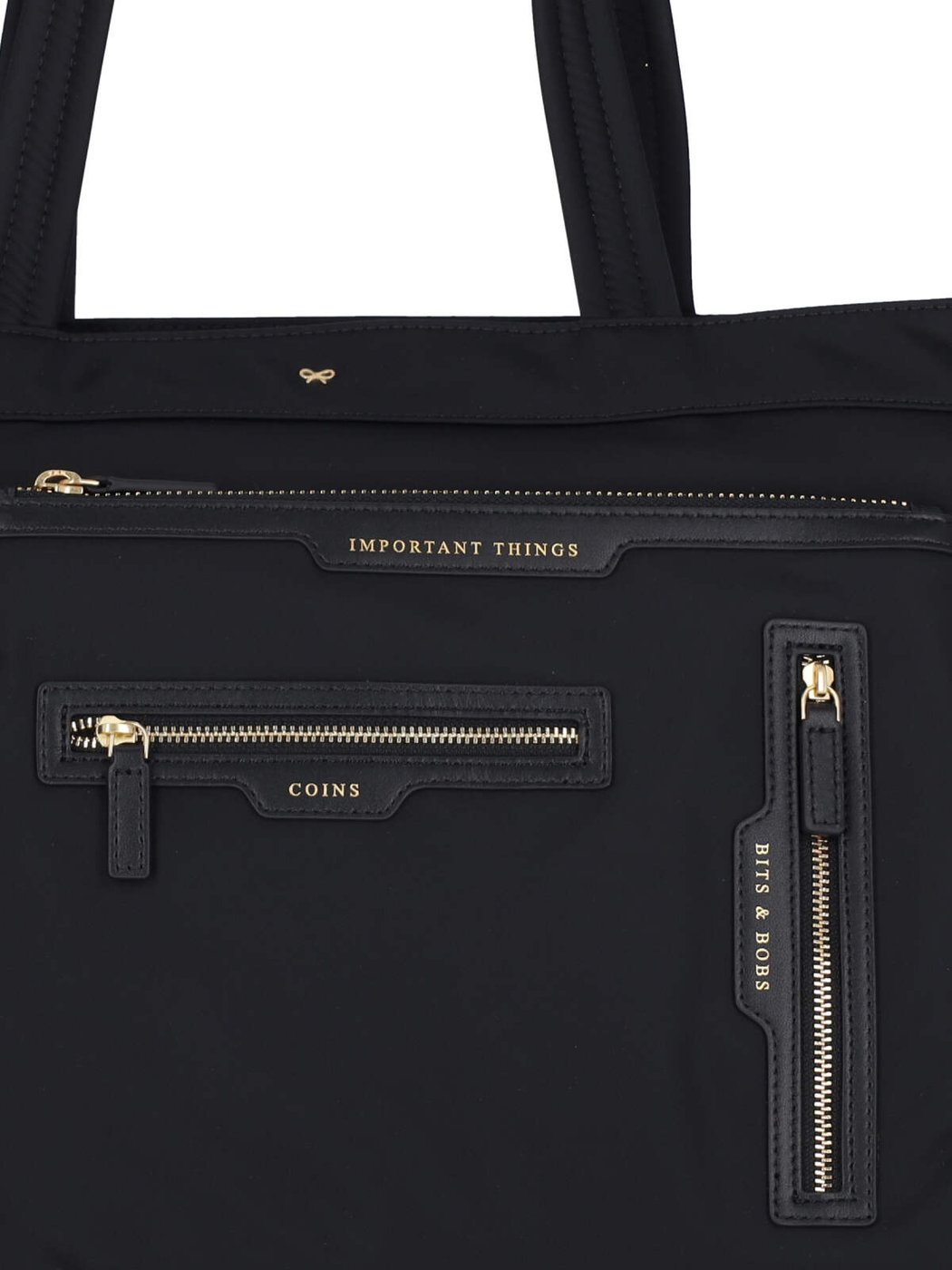 Black Multi-Pocket Nylon Zip Tote Bag