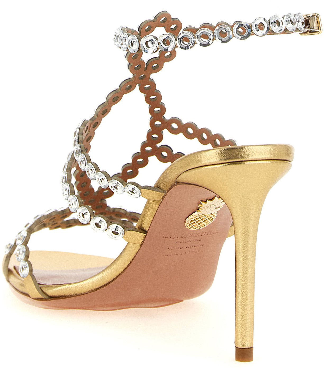 Aquazzura Gold Lamb Leather Stiletto Heel Sandals