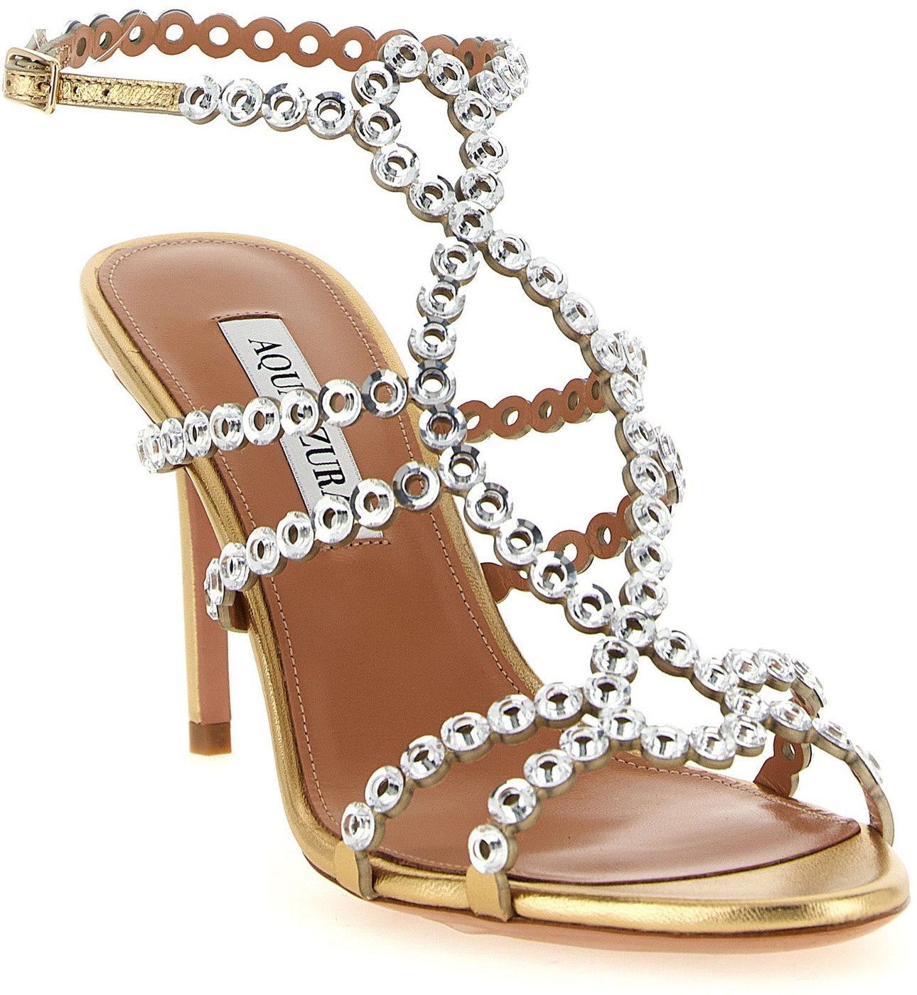 Aquazzura Gold Lamb Leather Stiletto Heel Sandals