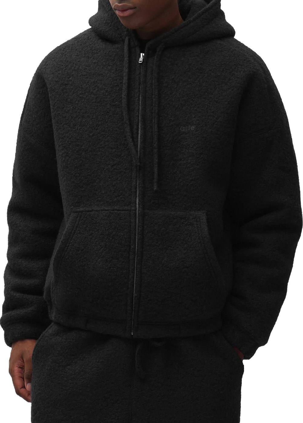 Giacca Boiled Wool Hooded Nera