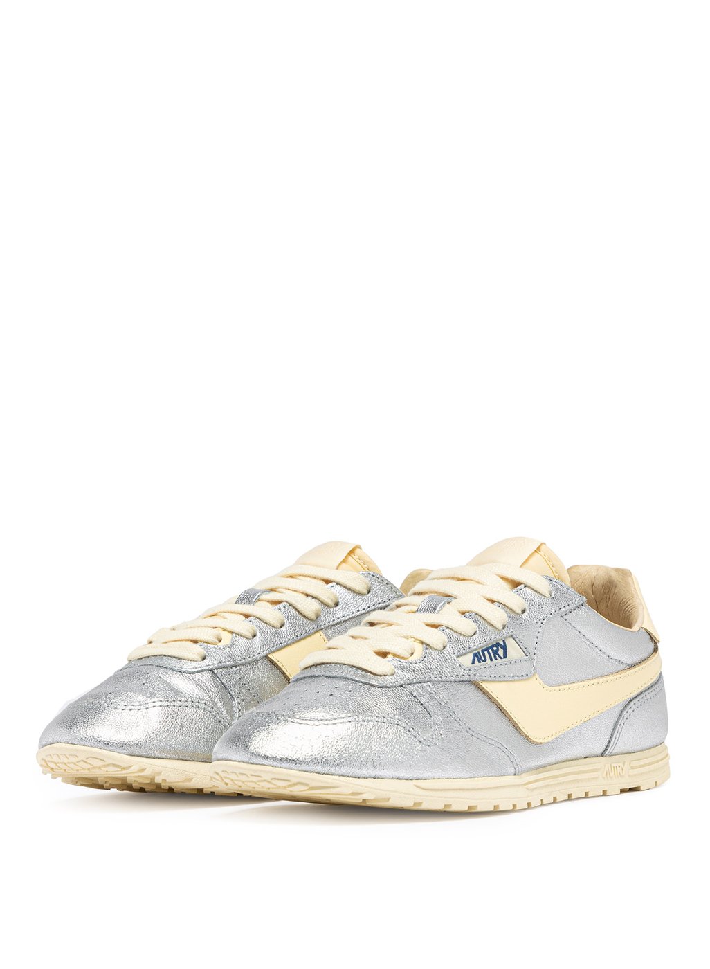 Laminated Low-Top Sneakers with Contrasting Leather Accents