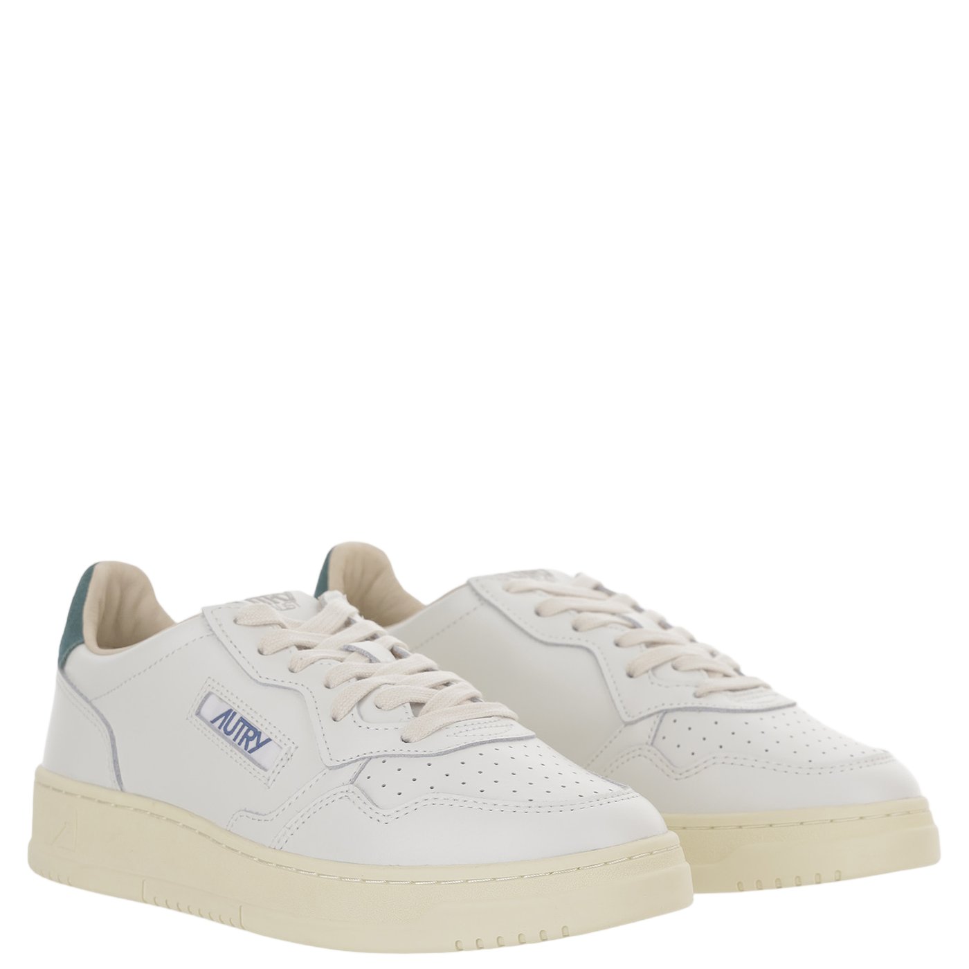 White/Green Suede Heel Leather Sneakers
