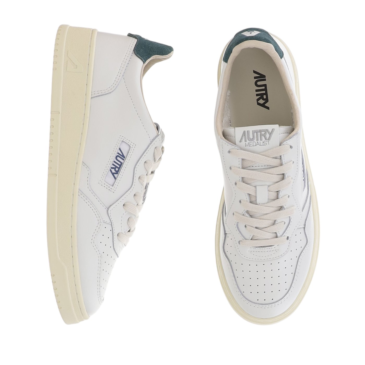 White/Green Suede Heel Leather Sneakers