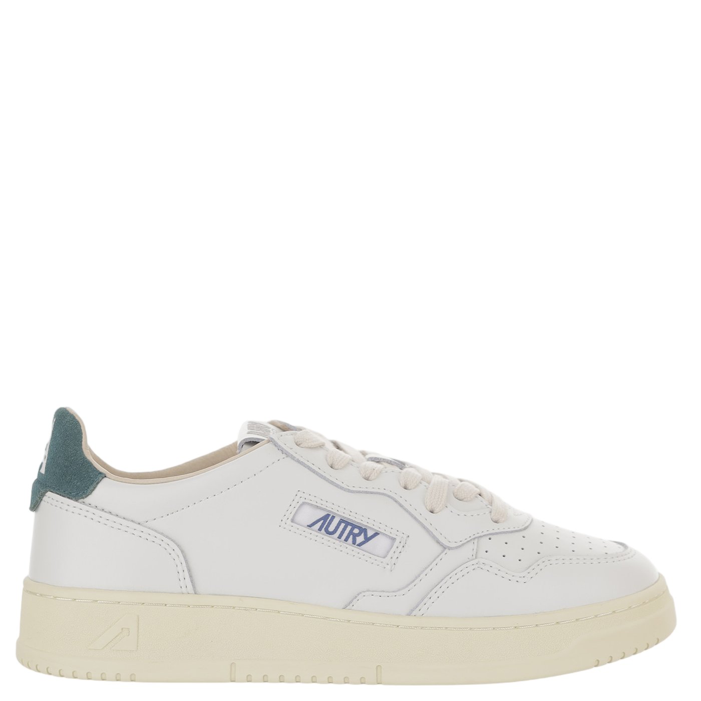 White/Green Suede Heel Leather Sneakers