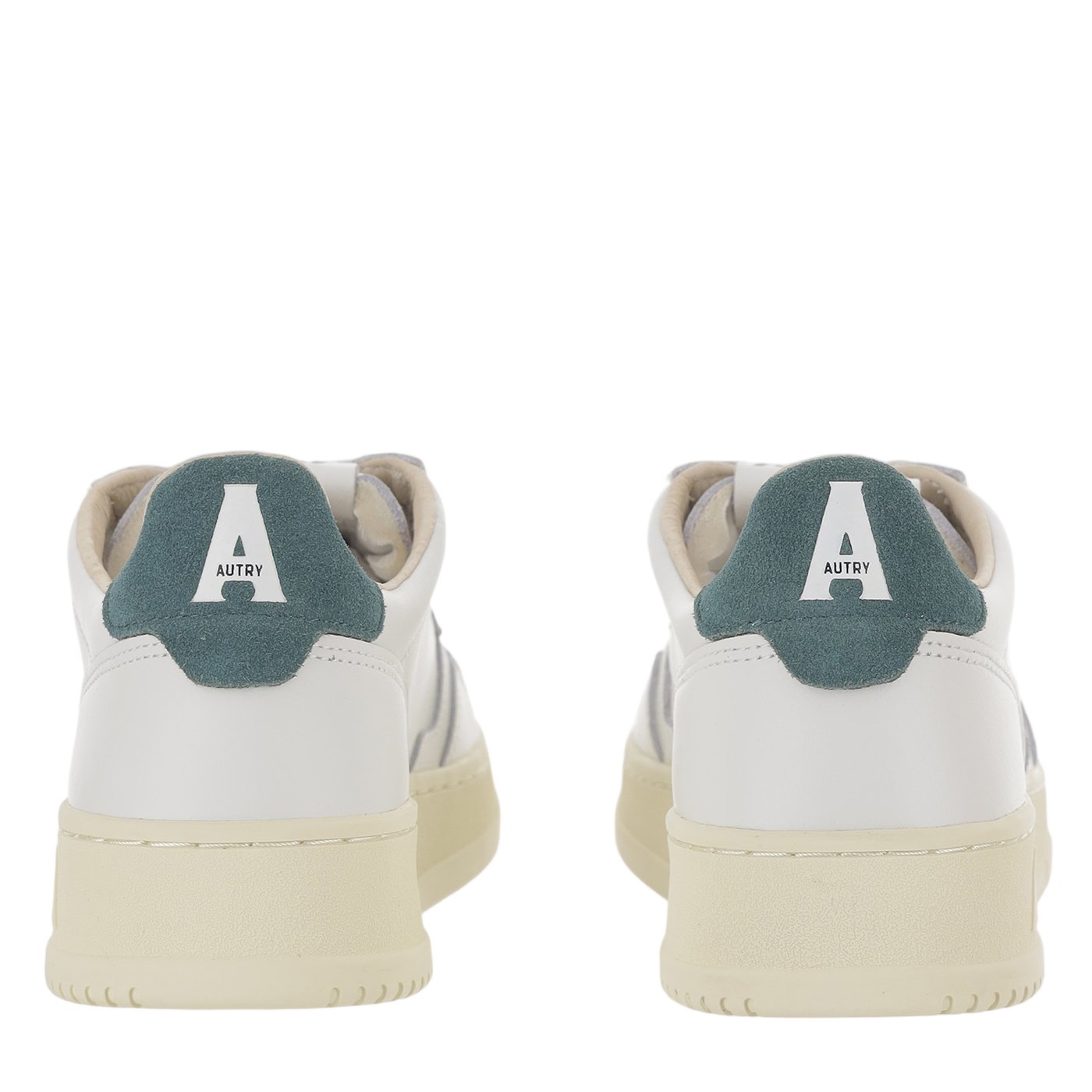 White/Green Suede Heel Leather Sneakers