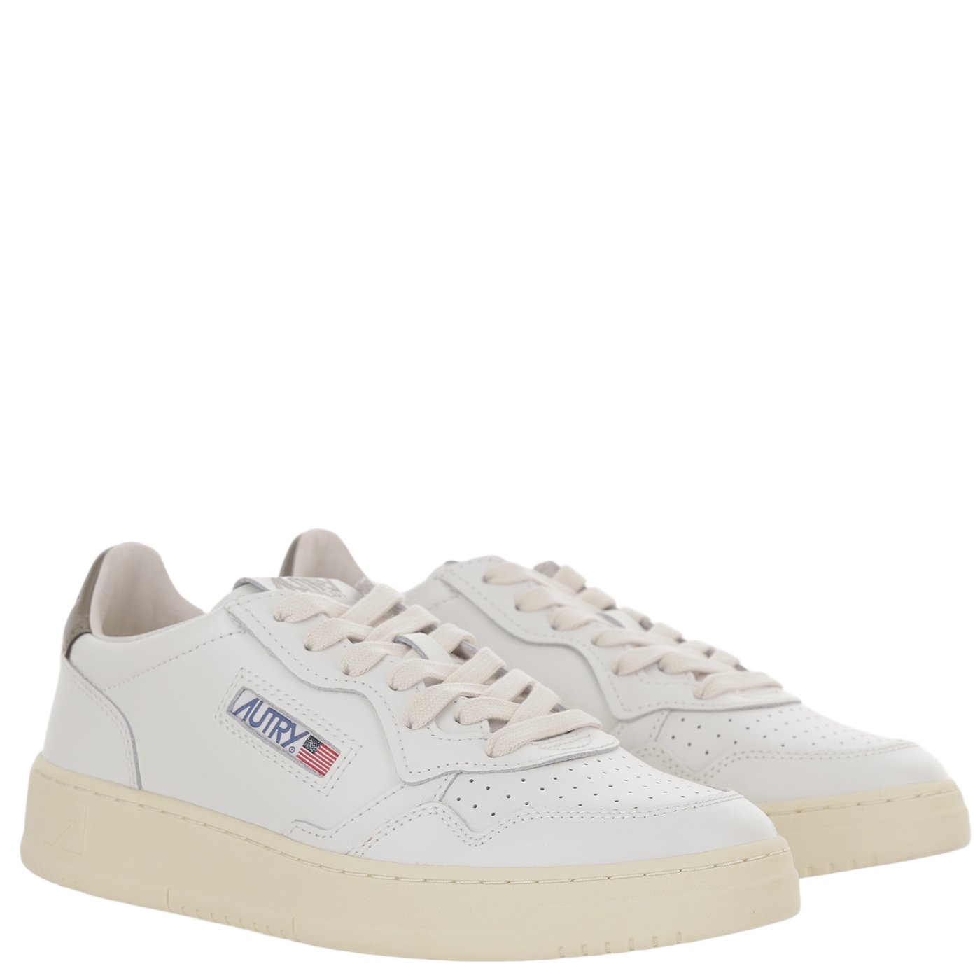 White/Brown Medalist Low Leather Sneakers