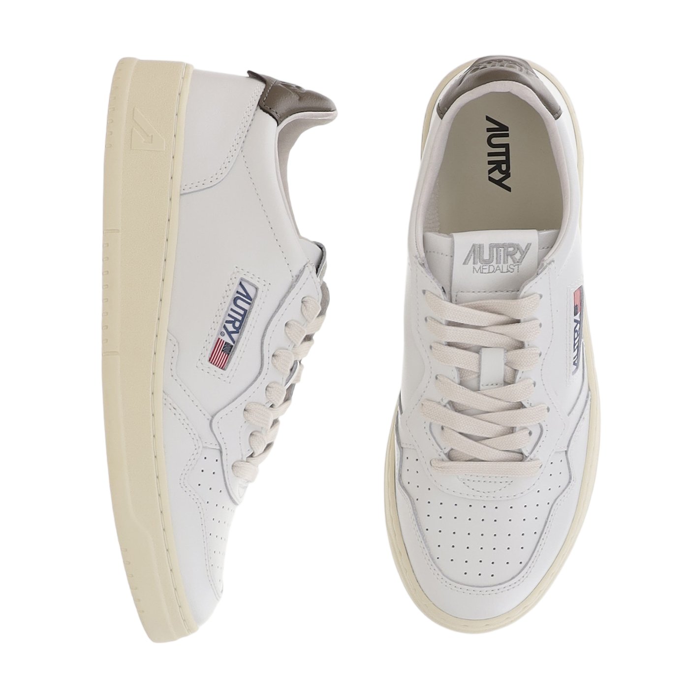 White/Brown Medalist Low Leather Sneakers