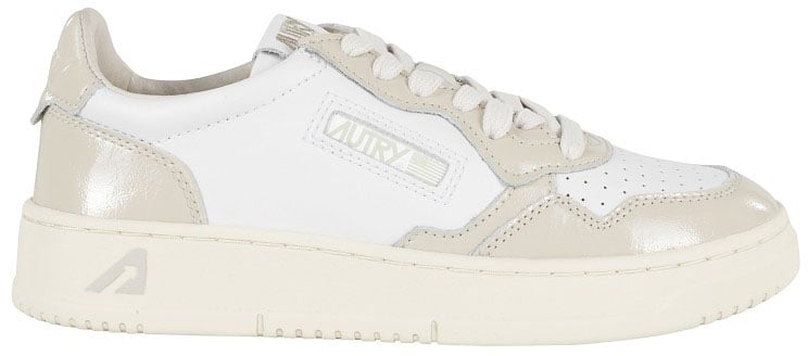 Glittered Sand And White Medalist Low Sneakers