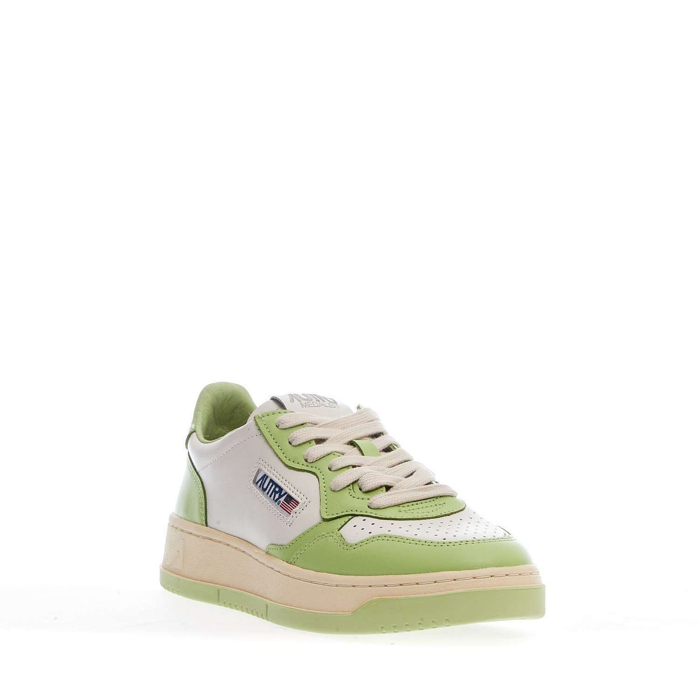 White Snap Green Medalist Low Leather Sneakers