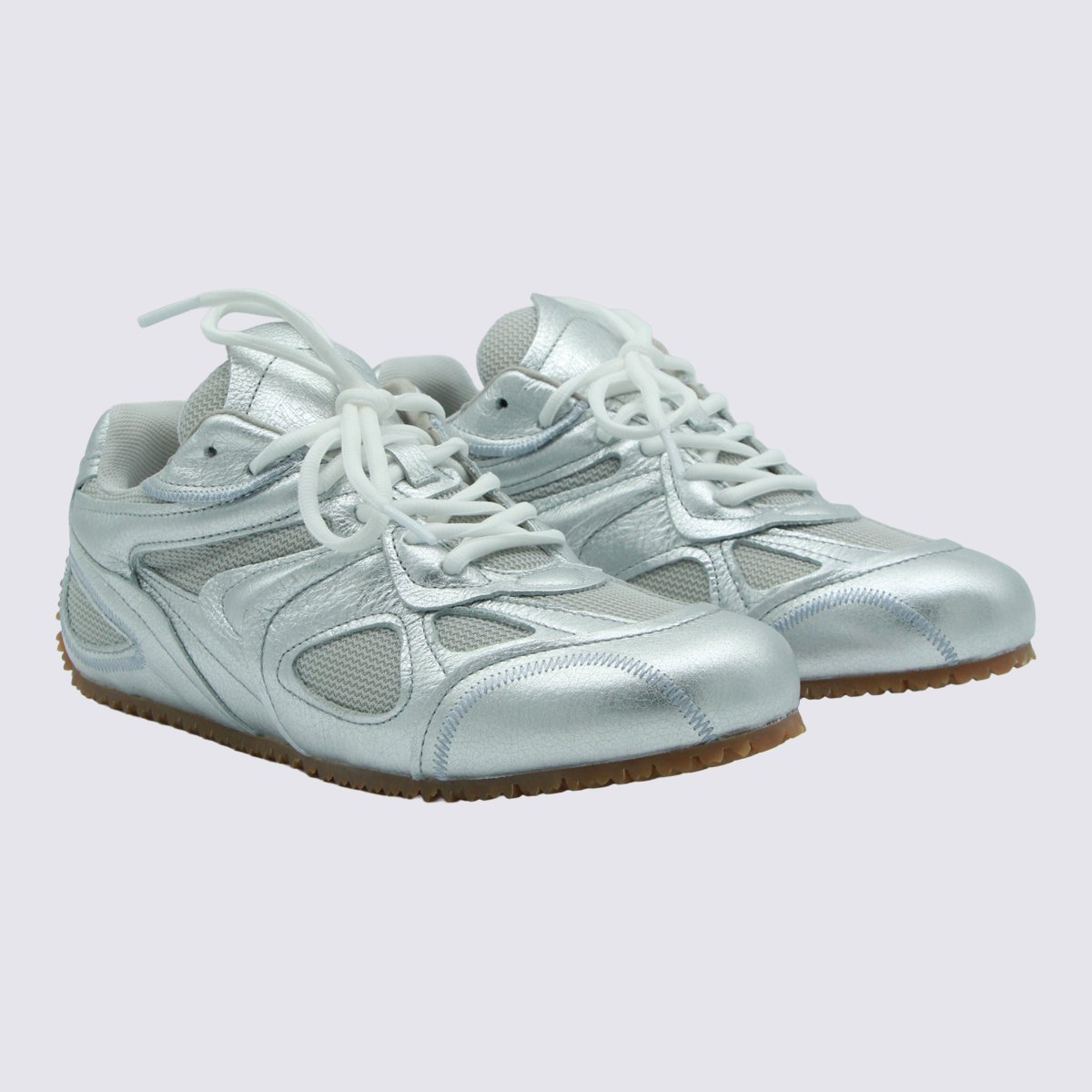 Metallic Silver Sneakers with Mesh Inserts