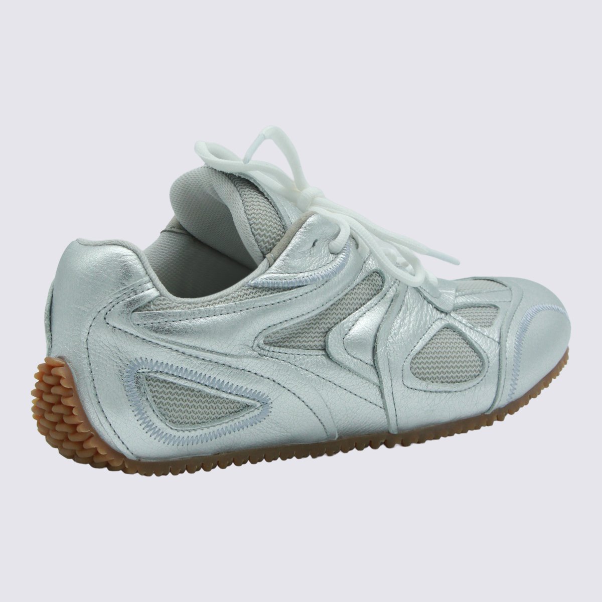 Metallic Silver Sneakers with Mesh Inserts