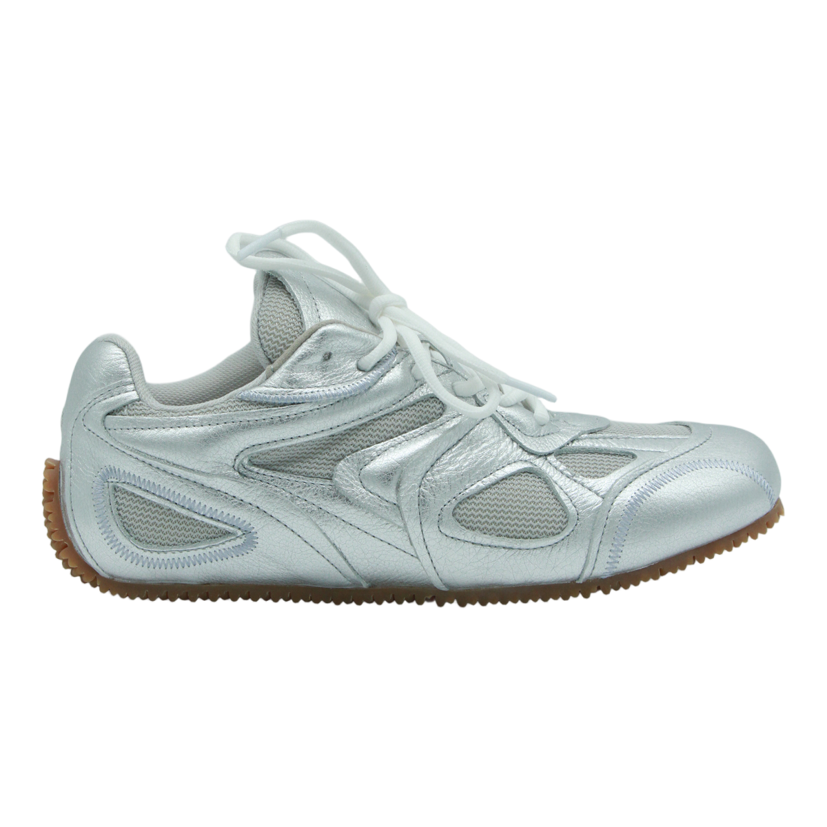 Metallic Silver Sneakers with Mesh Inserts