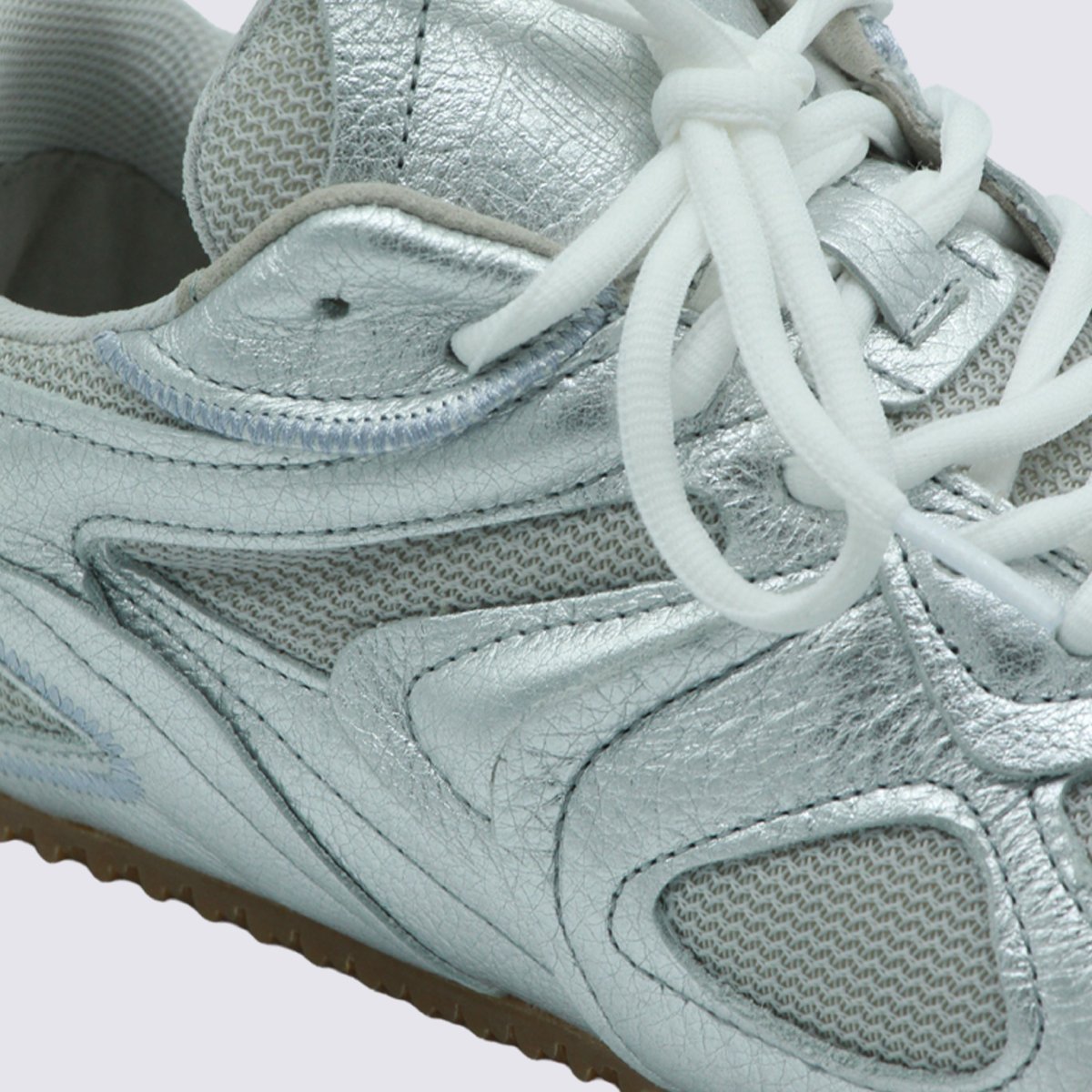 Metallic Silver Sneakers with Mesh Inserts
