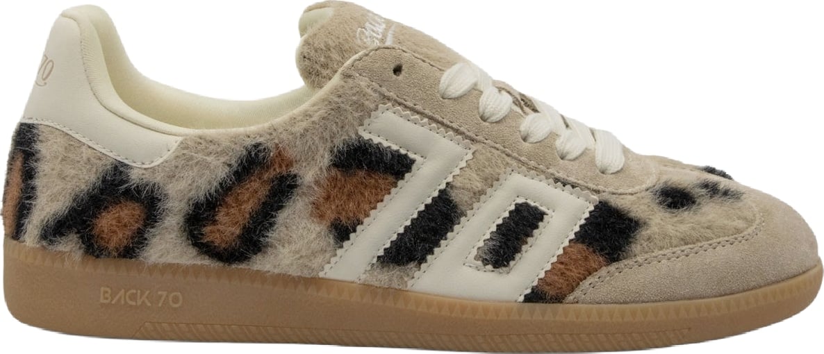 Dames Mohair sneaker met leopard print Kameel/Boter