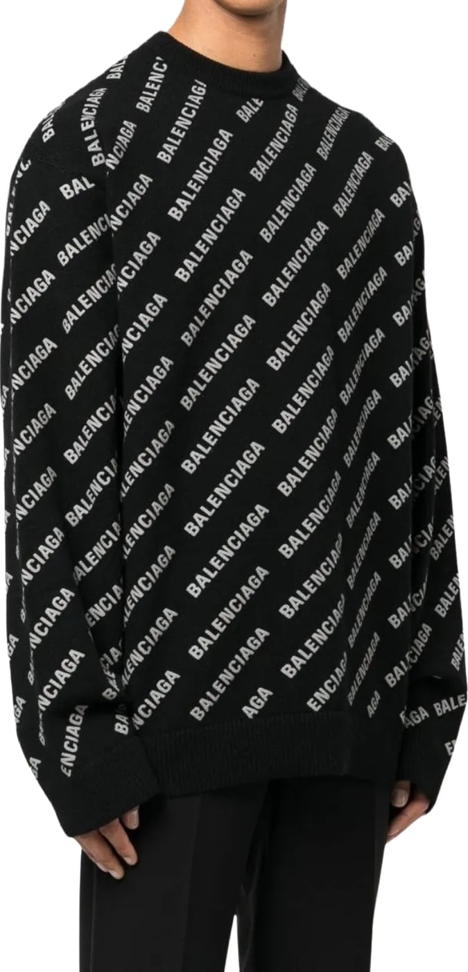 Balenciaga Allover-Logo Men's Wool Sweater Black White