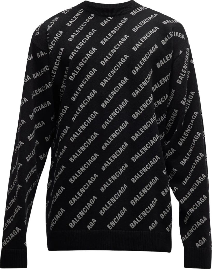 Balenciaga Allover-Logo Men's Wool Sweater Black White
