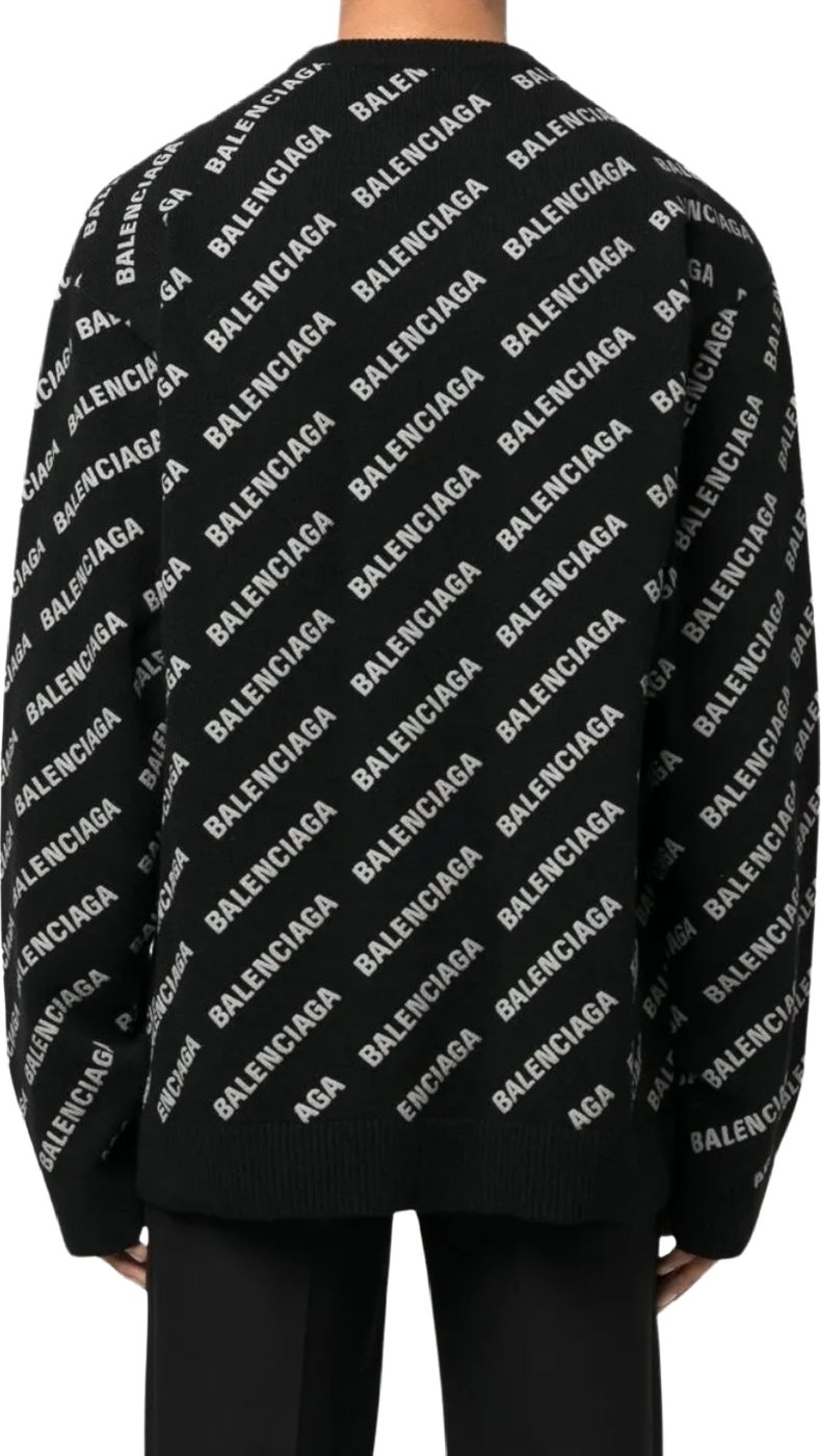 Balenciaga Allover-Logo Men's Wool Sweater Black White