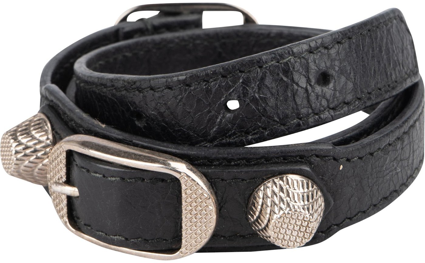 Balenciaga Black Leather Classic City Double Bracelet