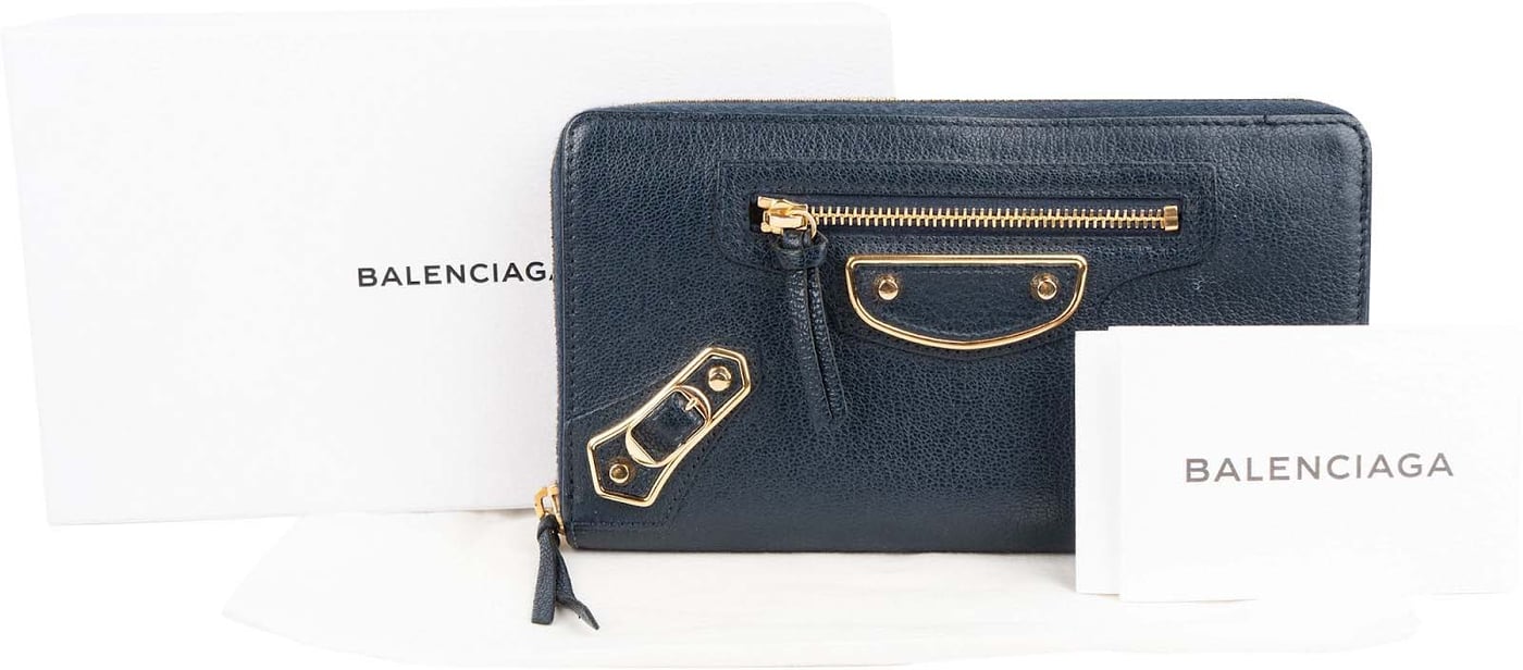 Balenciaga Classic Blue Continental City Zip Around Wallet