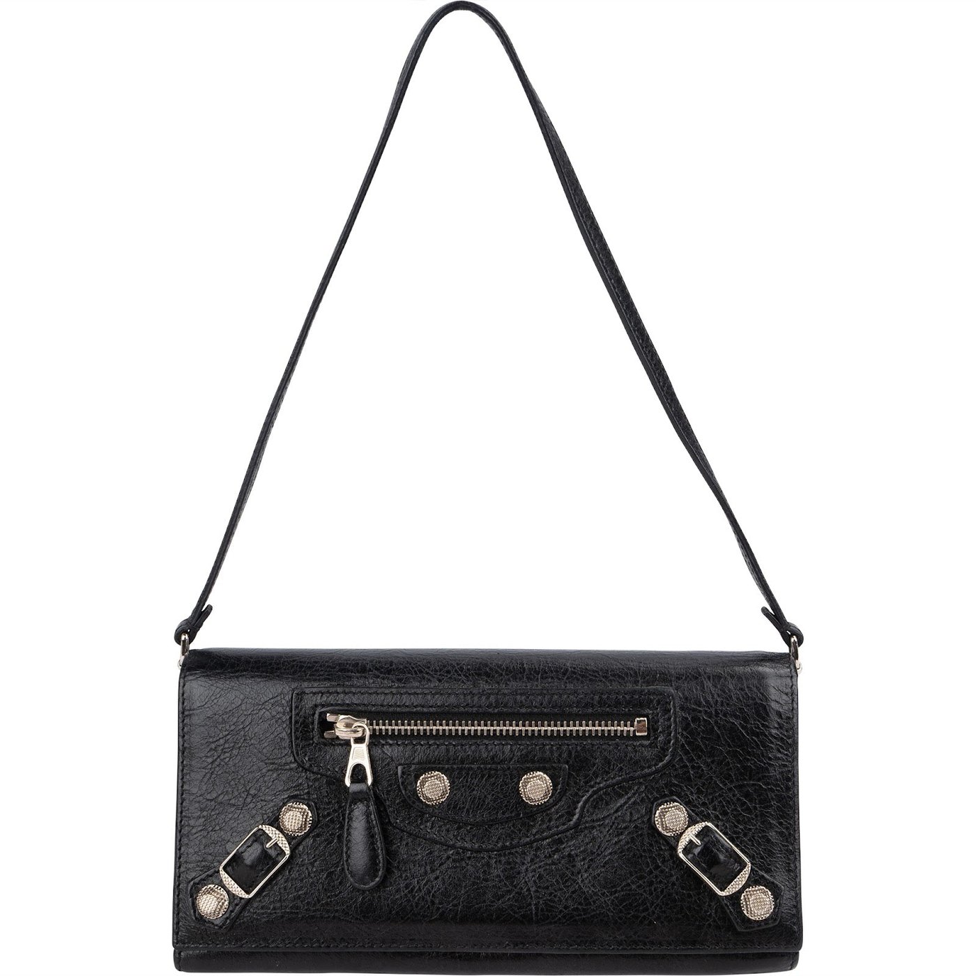 Balenciaga Black Leather Classic City Wallet On Strap Shoulder Bag