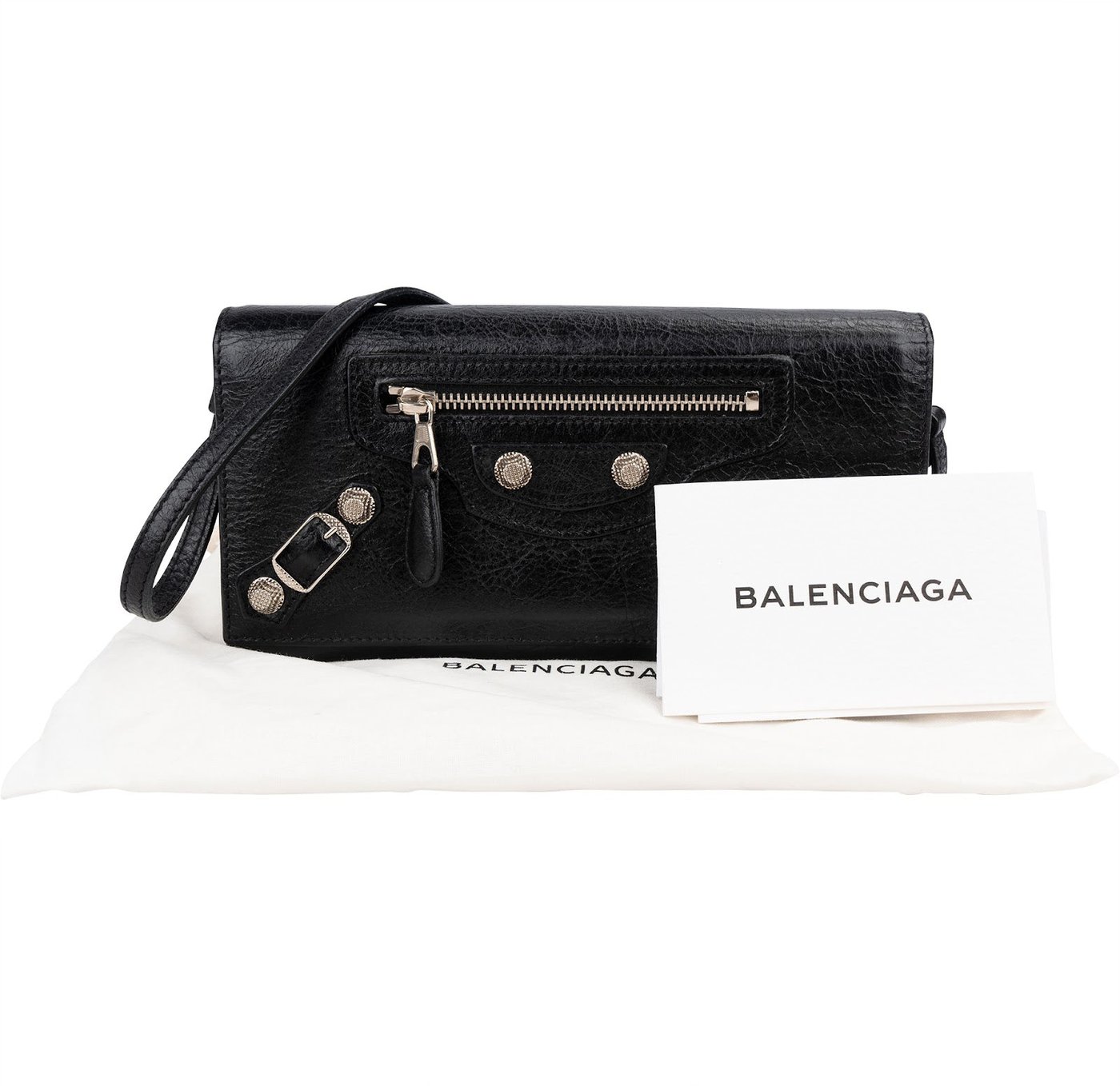 Balenciaga Black Leather Classic City Wallet On Strap Shoulder Bag
