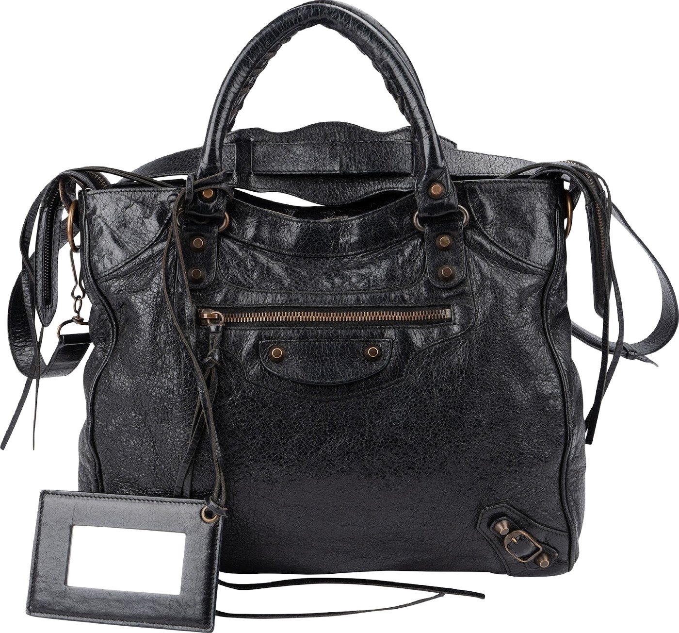 Balenciaga Black Arena Leather City Tote Handbag