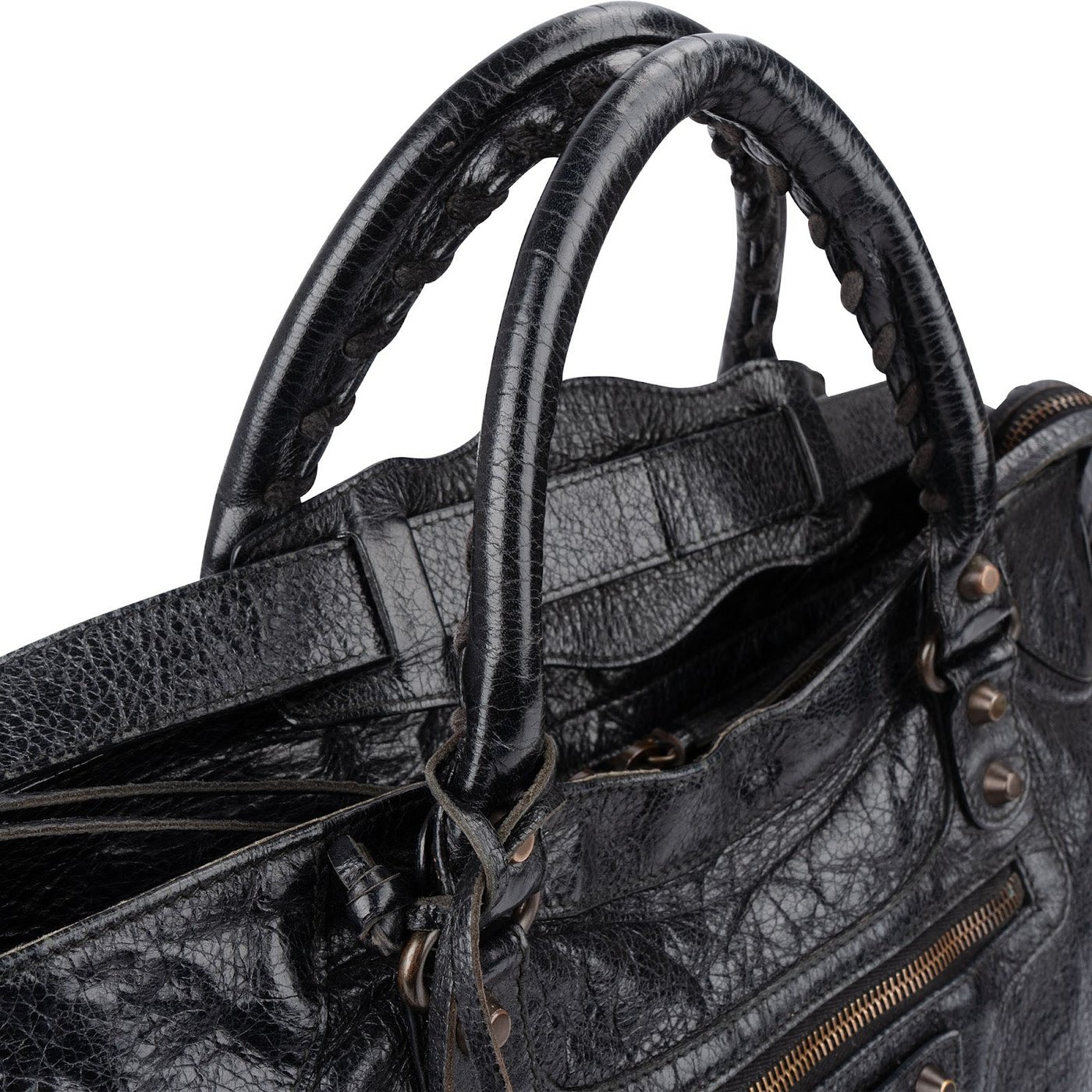 Balenciaga Black Arena Leather City Tote Handbag