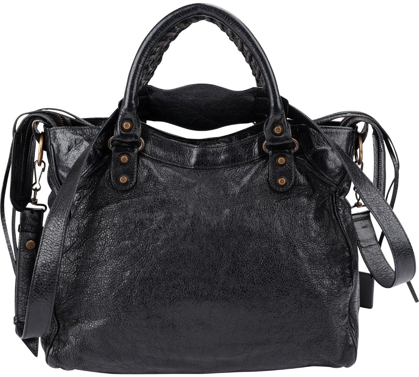 Balenciaga Black Arena Leather City Tote Handbag