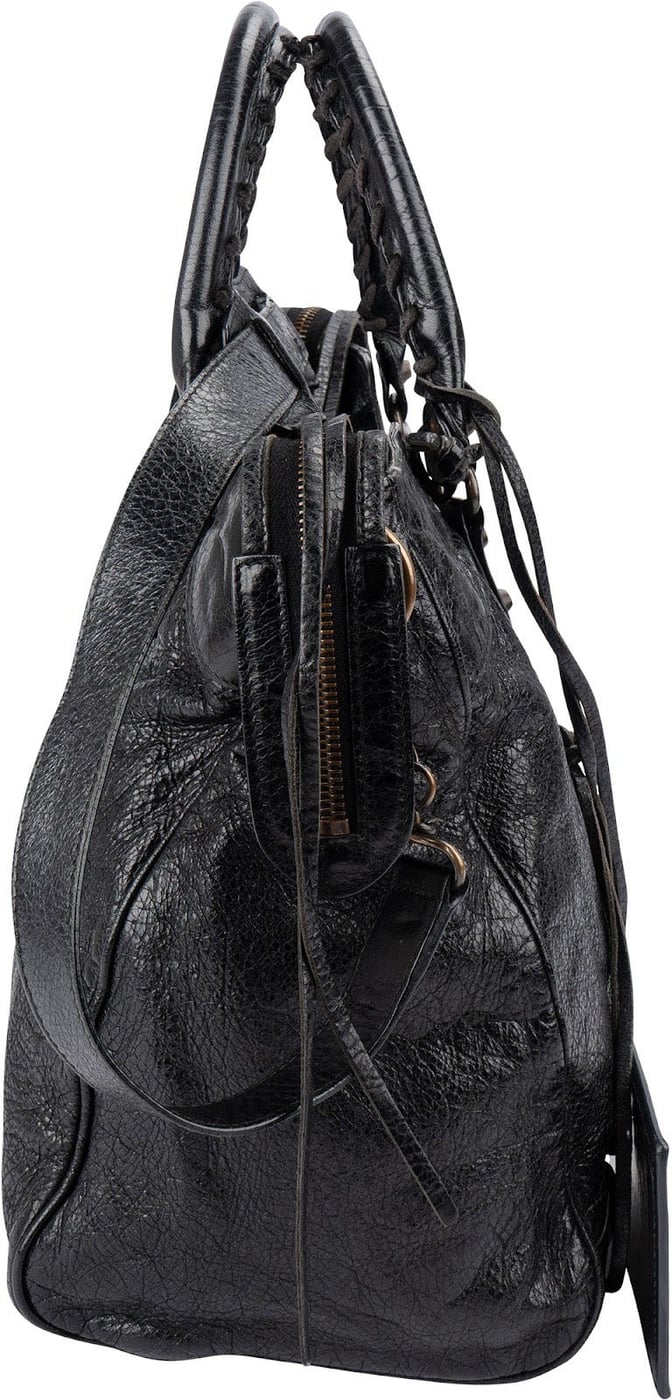 Balenciaga Black Arena Leather City Tote Handbag