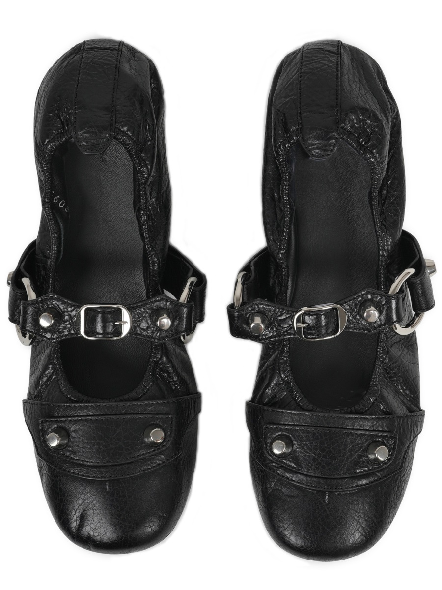 Ballerina Flats In Textured Lambskin With Silver Accents