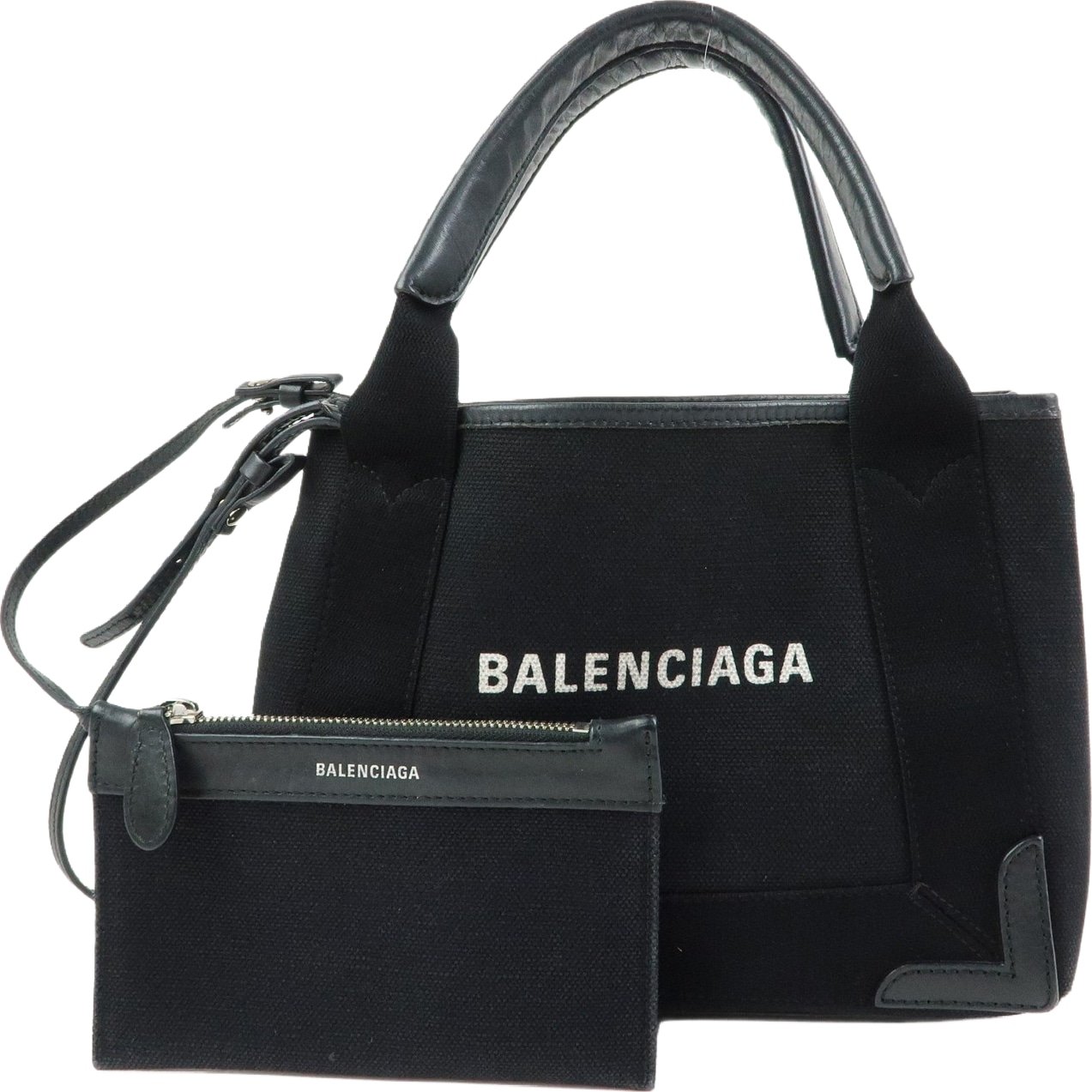 Balenciaga Navy Cabas Canvas with Leather XS