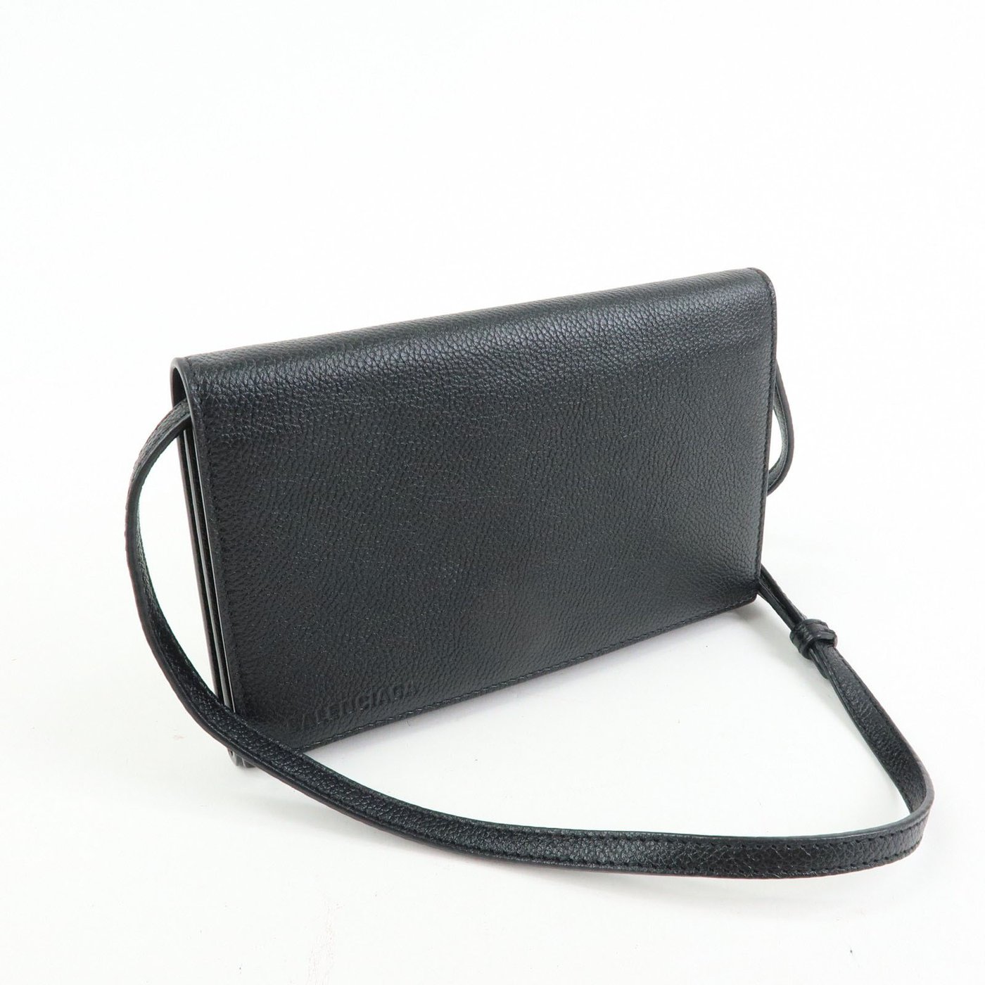 Balenciaga Logo Wallet with Strap Embossed Leather
