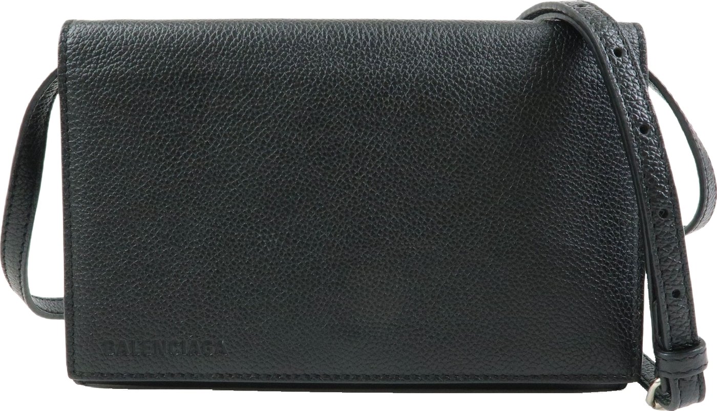 Balenciaga Logo Wallet with Strap Embossed Leather