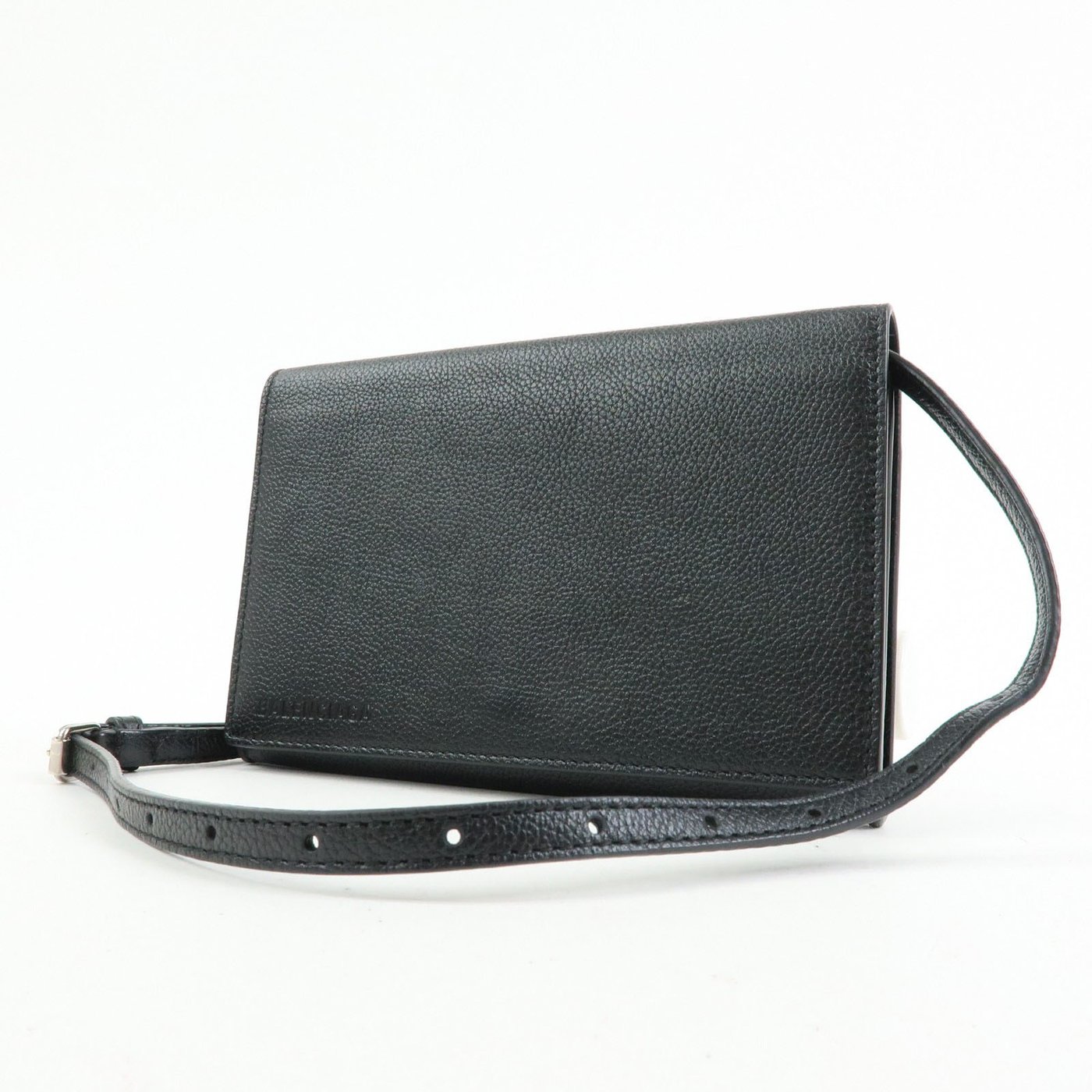 Balenciaga Logo Wallet with Strap Embossed Leather