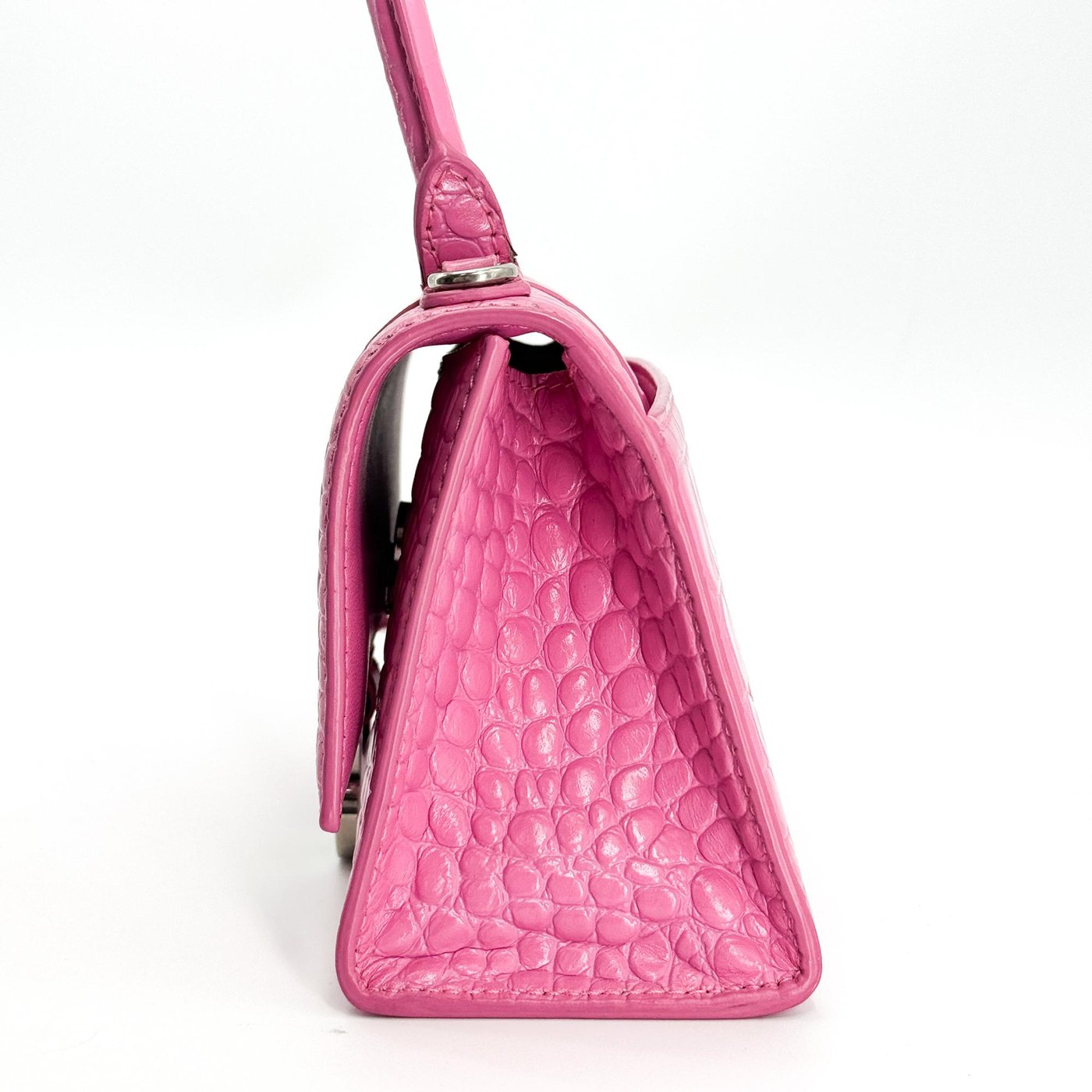 Balenciaga Hourglass Top Handle Crocodile Embossed Leather Mini