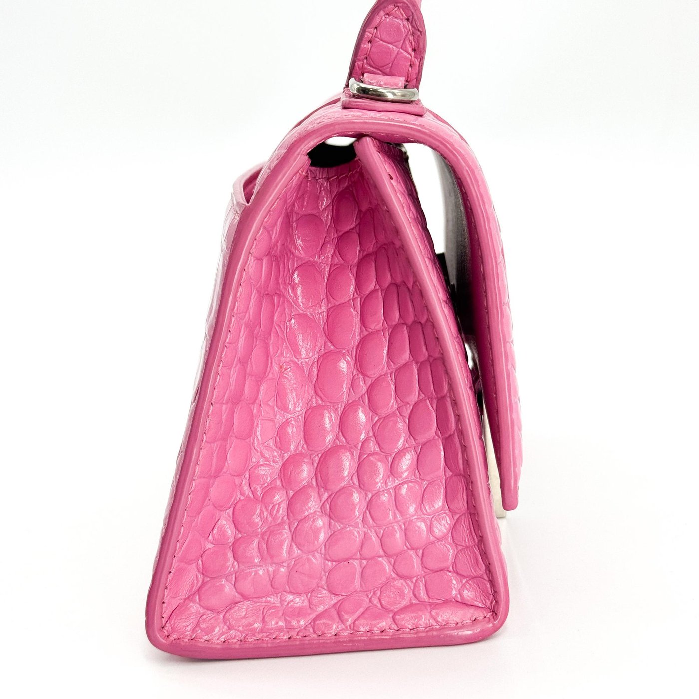 Balenciaga Hourglass Top Handle Crocodile Embossed Leather Mini