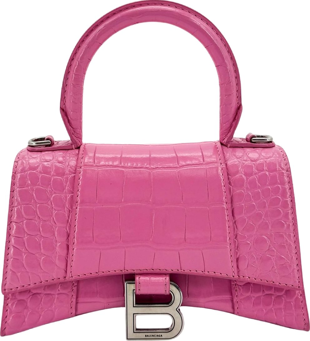 Balenciaga Hourglass Top Handle Crocodile Embossed Leather Mini