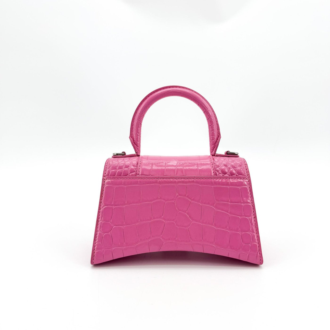 Balenciaga Hourglass Top Handle Crocodile Embossed Leather Mini