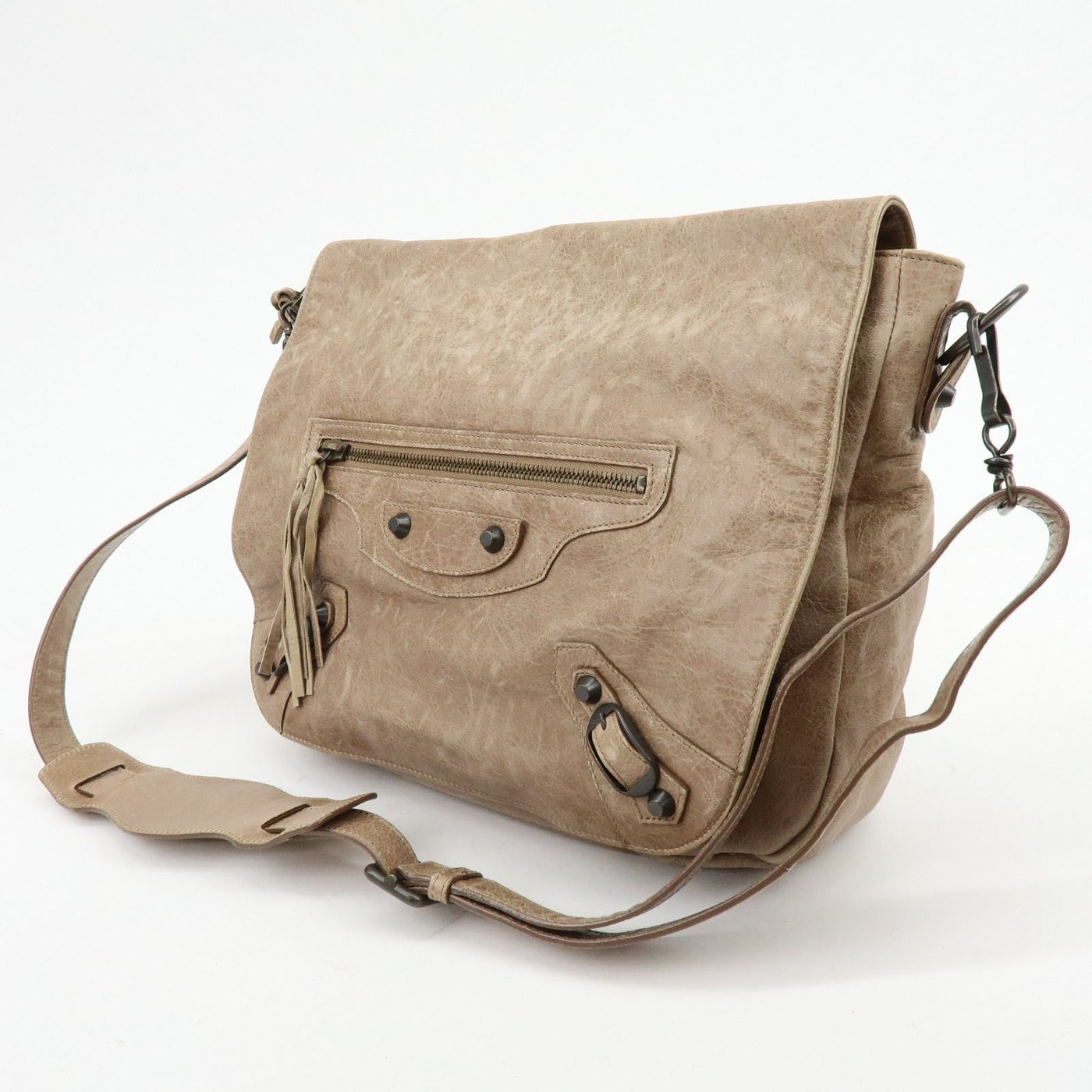 Balenciaga Classic Studs Folk Messenger Leather
