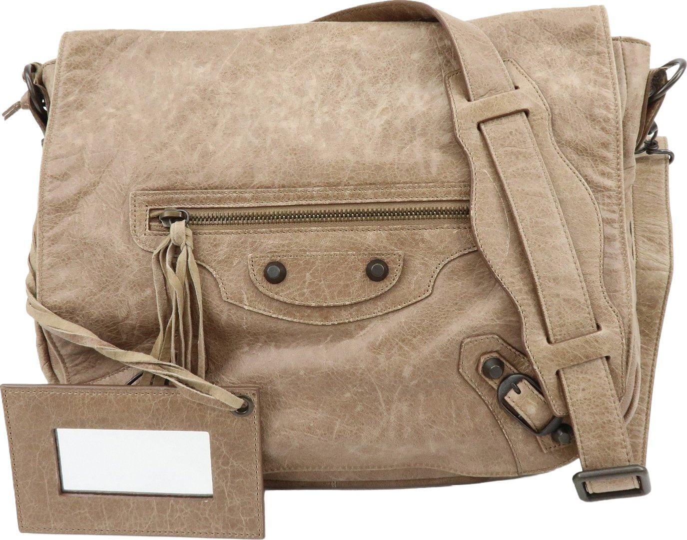 Balenciaga Classic Studs Folk Messenger Leather