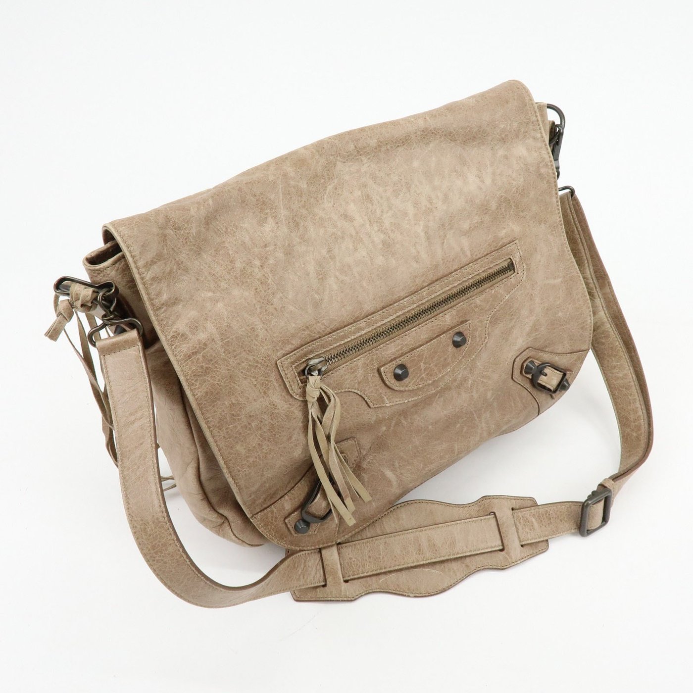 Balenciaga Classic Studs Folk Messenger Leather