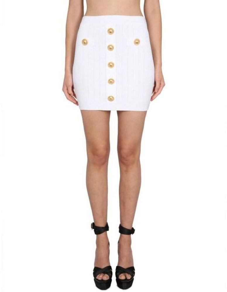Balmain White Polyester Mini Skirt