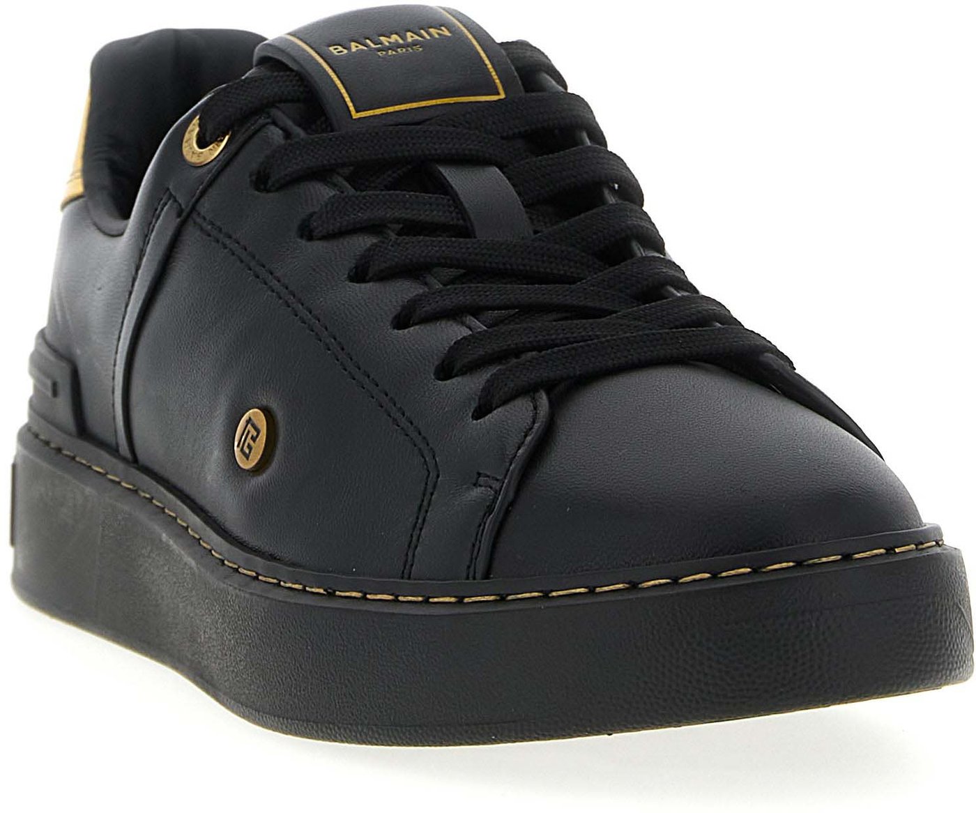 Balmain Black Lamb Leather Low Top Sneakers