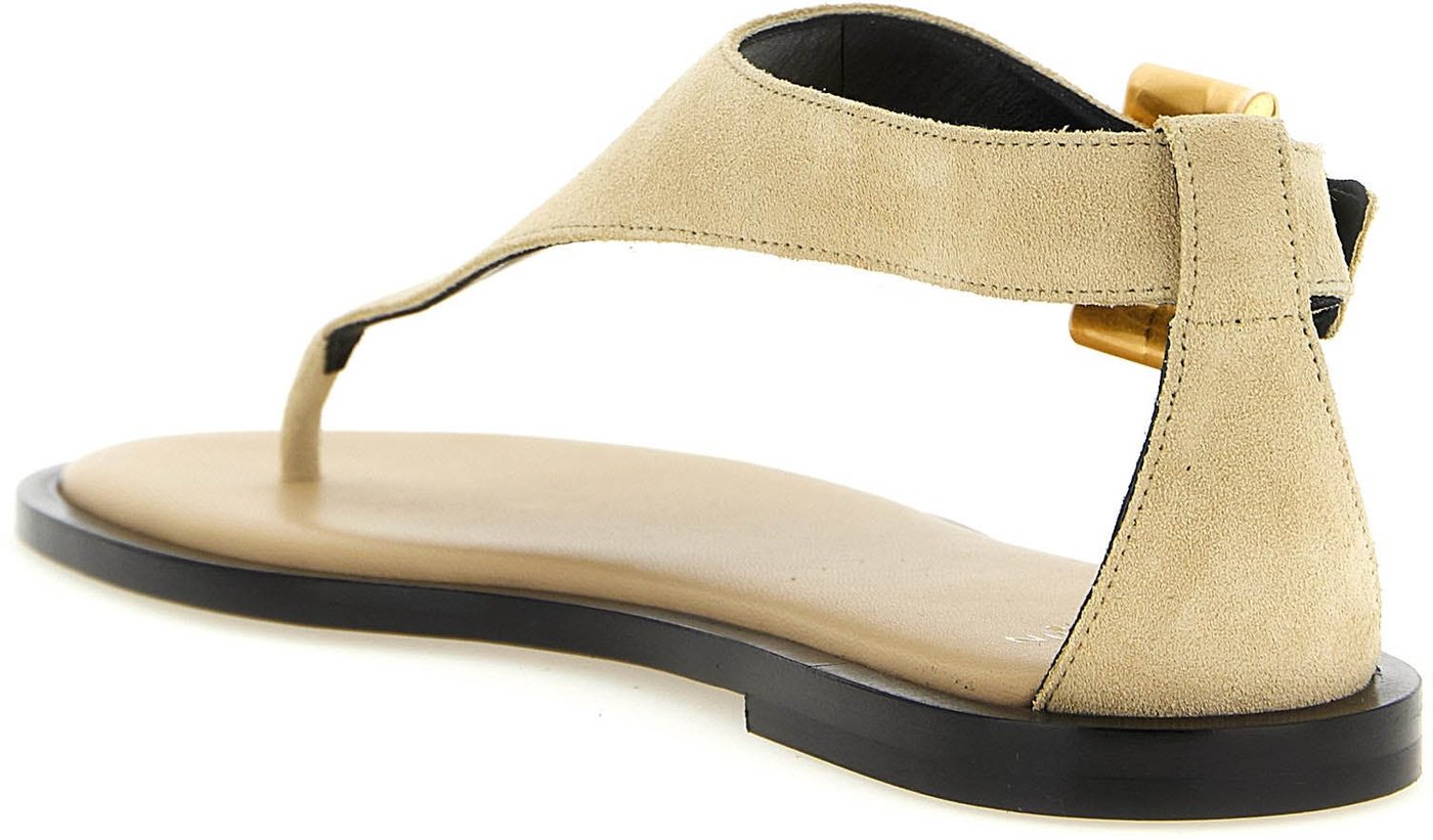 Balmain Beige Calfskin Flat Sandals
